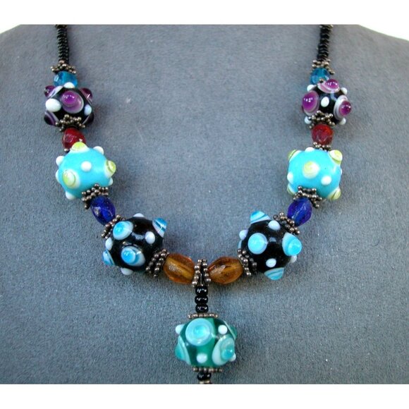 Handmade  Lampwork Glass Beaded Necklace  17' - Picture 1 of 5